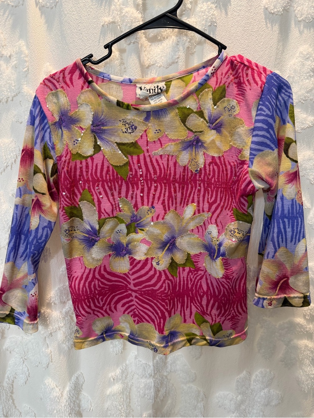 Vanity Pink Floral Zebra-Print Long Sleeve Top